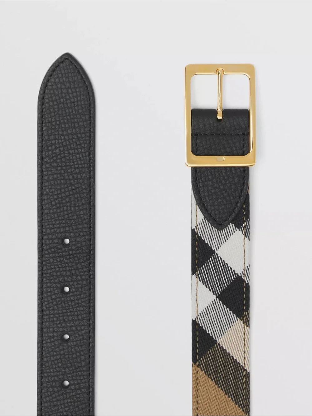 Burberry Classic Check Leather Belt in Beige/Black NEW 75cm